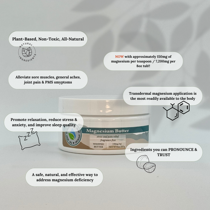 Magnesium Whipped Butter 8oz (Pure & Natural, Unscented)